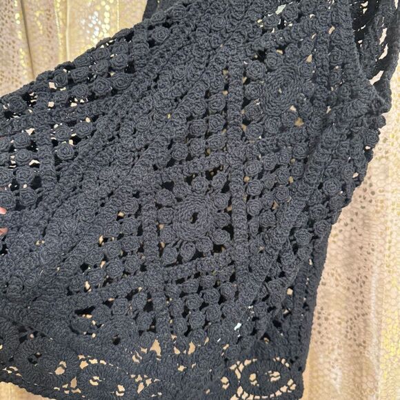 Ultra Pink Black Witchy Goth Crochet Knit Tank Top Boxy Large - Picture 5 of 6